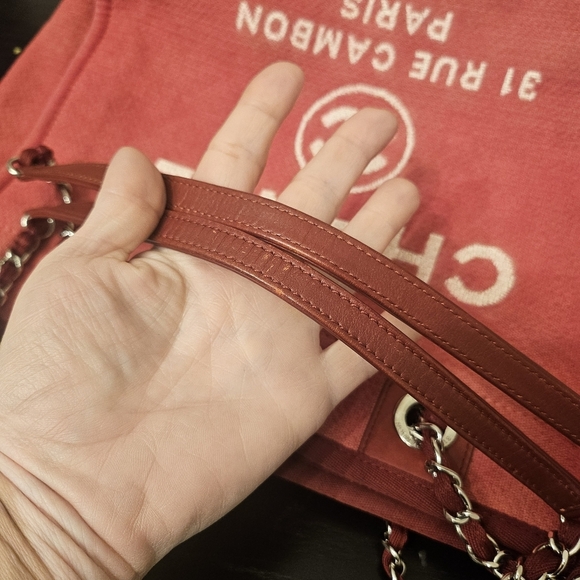 Chanel Deauville Tote Red Canvas 31 Rue Cambon - Picture 12 of 16